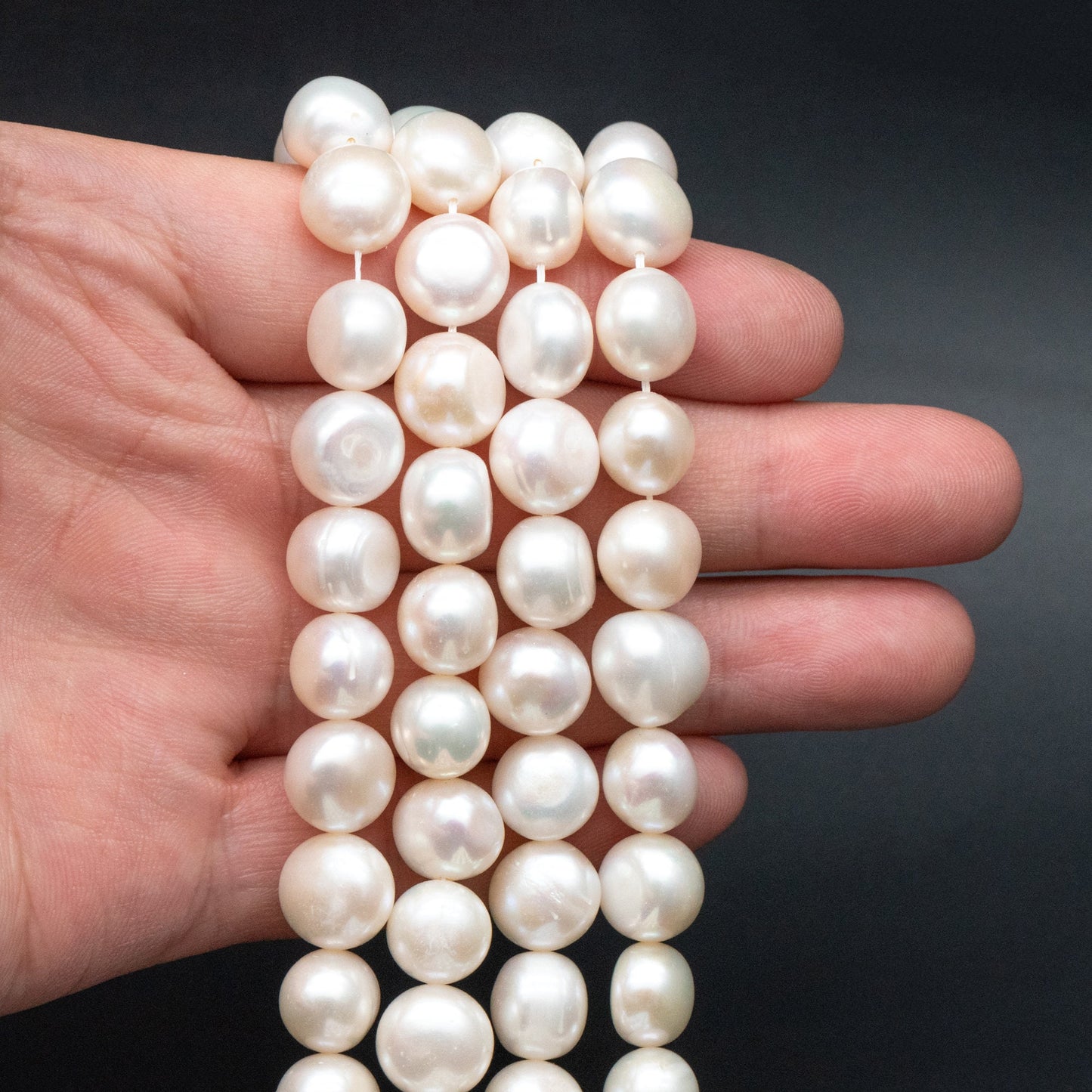 Freshwater Button Pearls 10mm, White Nugget Pearls, Natural Baroque Potato Pearls (PL-79)/ 14.5" full strand