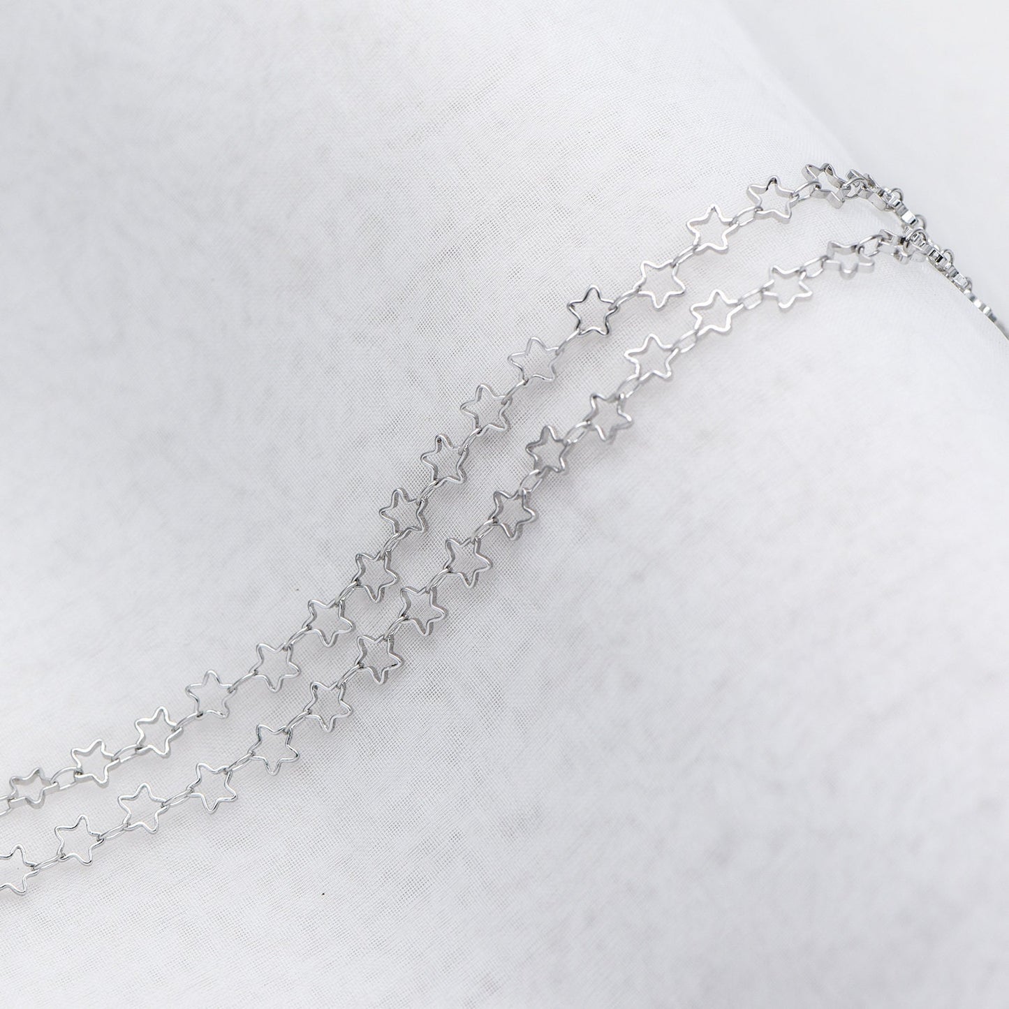 Gold/ Silver Tone Star Chain 5mm, Gold/ Rhodium plated Brass, Star Link Chains Wholesale (#LK-210)/ 1 Meter=3.3 ft