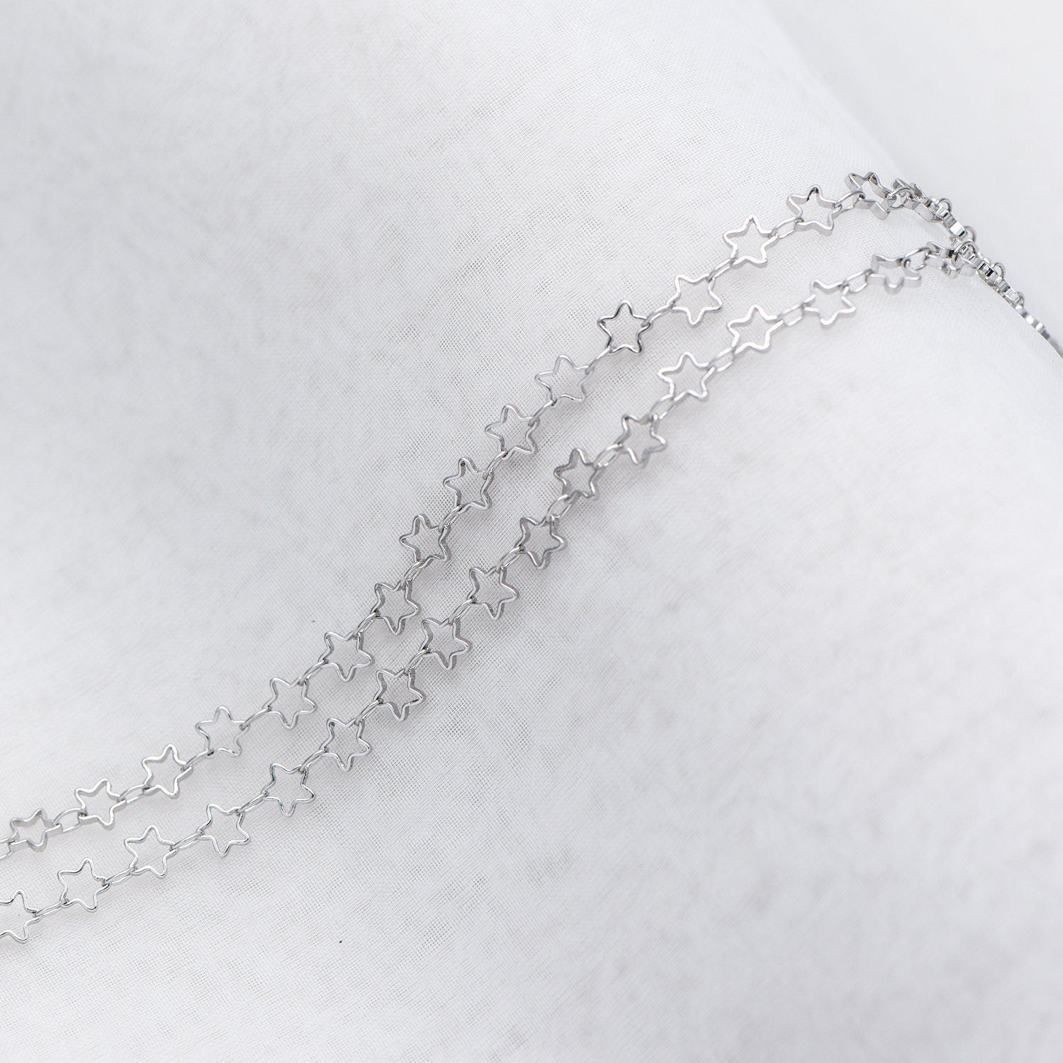 Gold/ Silver Tone Star Chain 5mm, Gold/ Rhodium plated Brass, Star Link Chains Wholesale (#LK-210)/ 1 Meter=3.3 ft