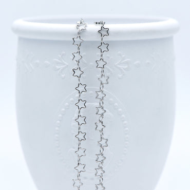 Gold/ Silver Tone Star Chain 5mm, Gold/ Rhodium plated Brass, Star Link Chains Wholesale (#LK-210)/ 1 Meter=3.3 ft