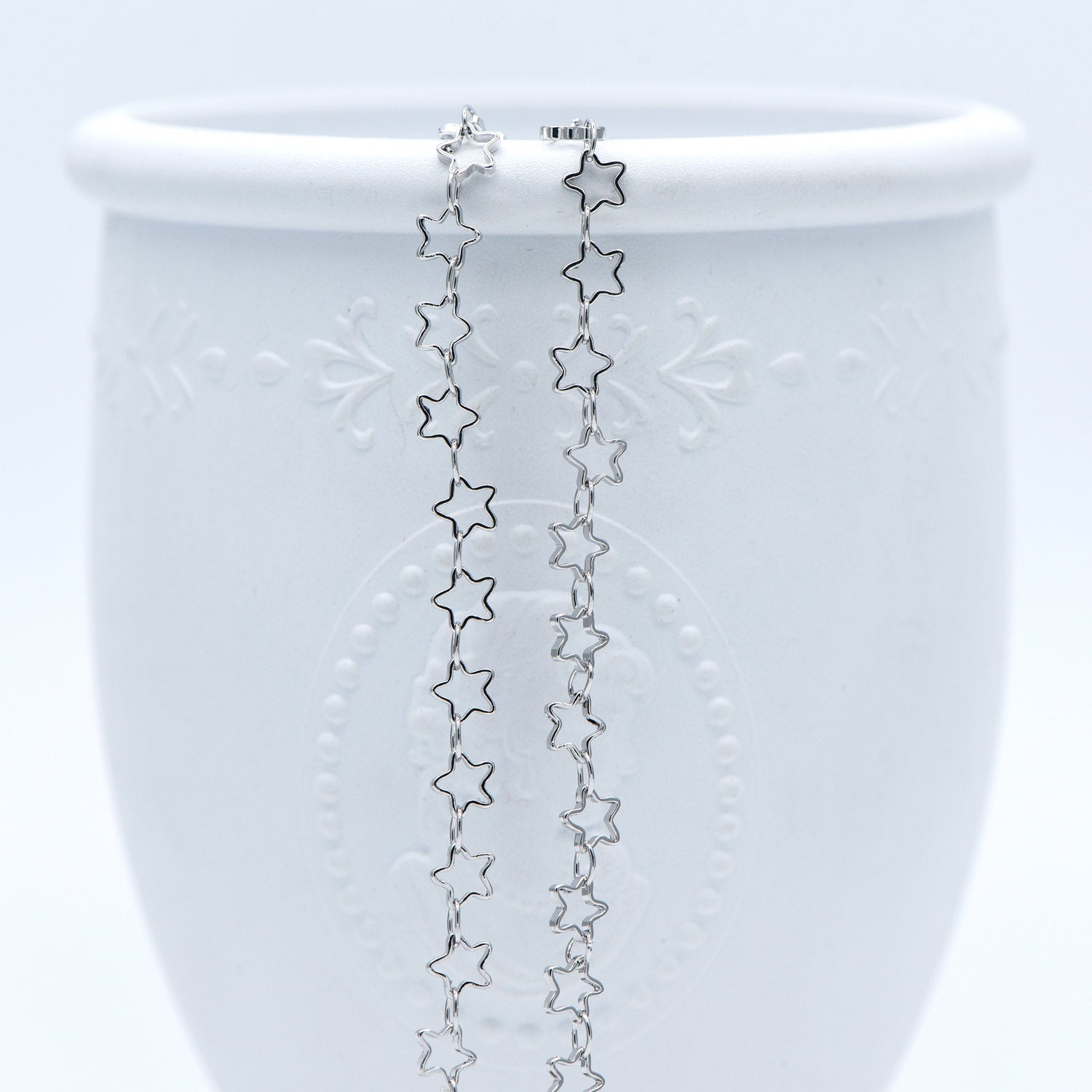 Gold/ Silver Tone Star Chain 5mm, Gold/ Rhodium plated Brass, Star Link Chains Wholesale (#LK-210)/ 1 Meter=3.3 ft