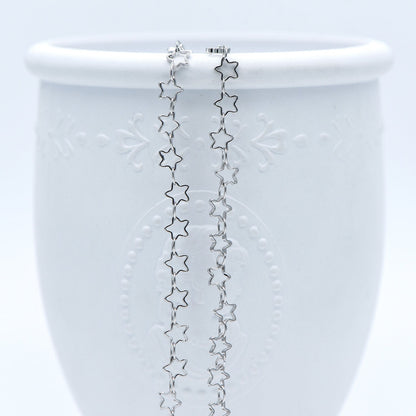 Gold/ Silver Tone Star Chain 5mm, Gold/ Rhodium plated Brass, Star Link Chains Wholesale (#LK-210)/ 1 Meter=3.3 ft
