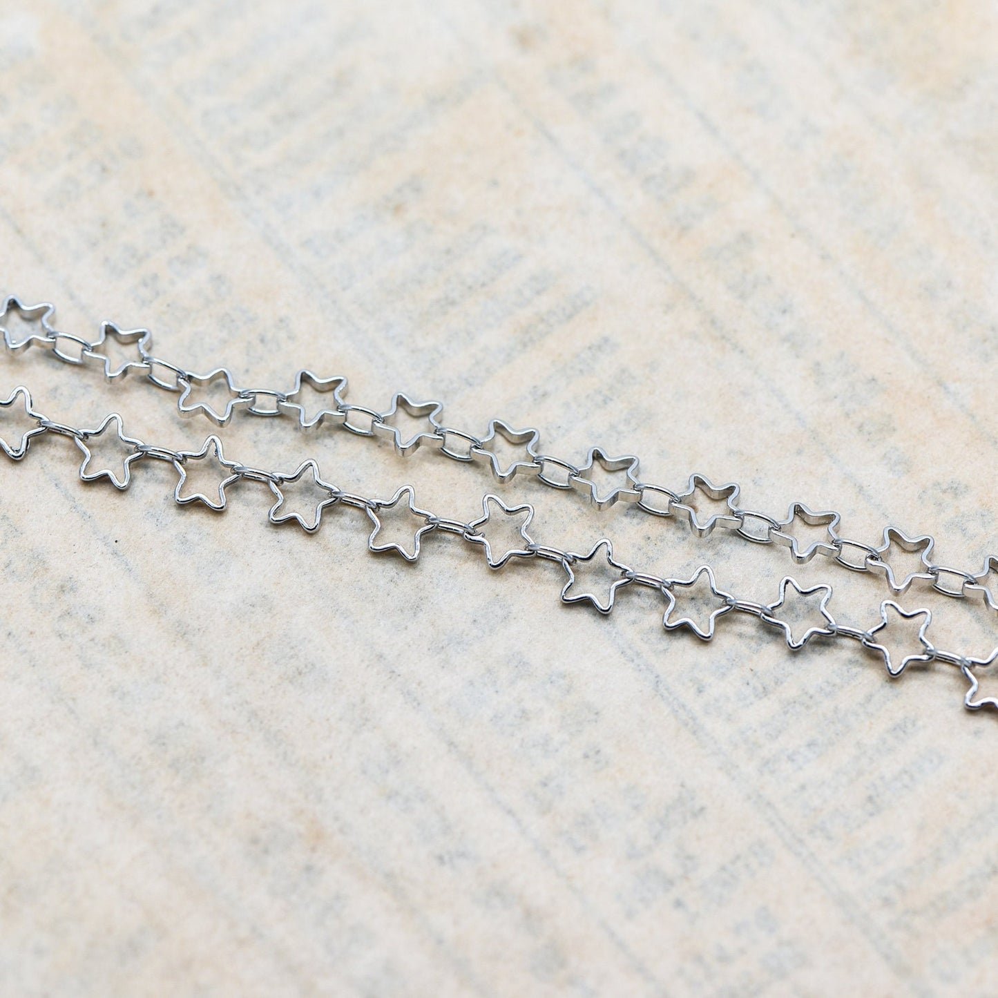 Gold/ Silver Tone Star Chain 5mm, Gold/ Rhodium plated Brass, Star Link Chains Wholesale (#LK-210)/ 1 Meter=3.3 ft