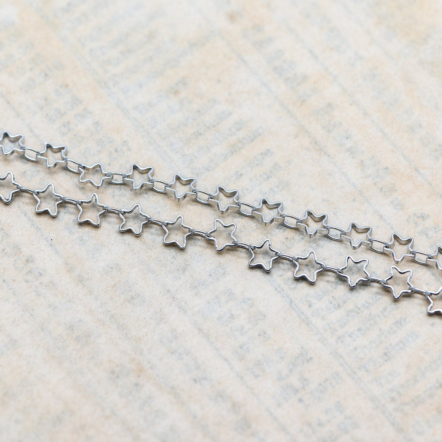 Gold/ Silver Tone Star Chain 5mm, Gold/ Rhodium plated Brass, Star Link Chains Wholesale (#LK-210)/ 1 Meter=3.3 ft