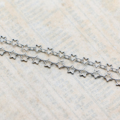 Gold/ Silver Tone Star Chain 5mm, Gold/ Rhodium plated Brass, Star Link Chains Wholesale (#LK-210)/ 1 Meter=3.3 ft