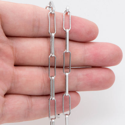 Gold/ Silver Long Oval Chains, Link Size 14.5x4.5mm, 18K Gold/ Rhodium plated Brass, Quality Craft Jewelry Supplies(#LK-475)/ 1 Meter=3.3 ft