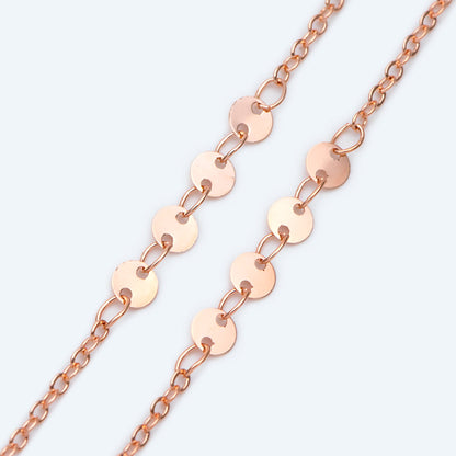 Gold/ Silver/ Rose Gold Cable Chain with Round Disc 4mm, Disk Beaded Chain, Geometric Jewelry Chain (#LK-190)/ 1 Meter=3.3 ft