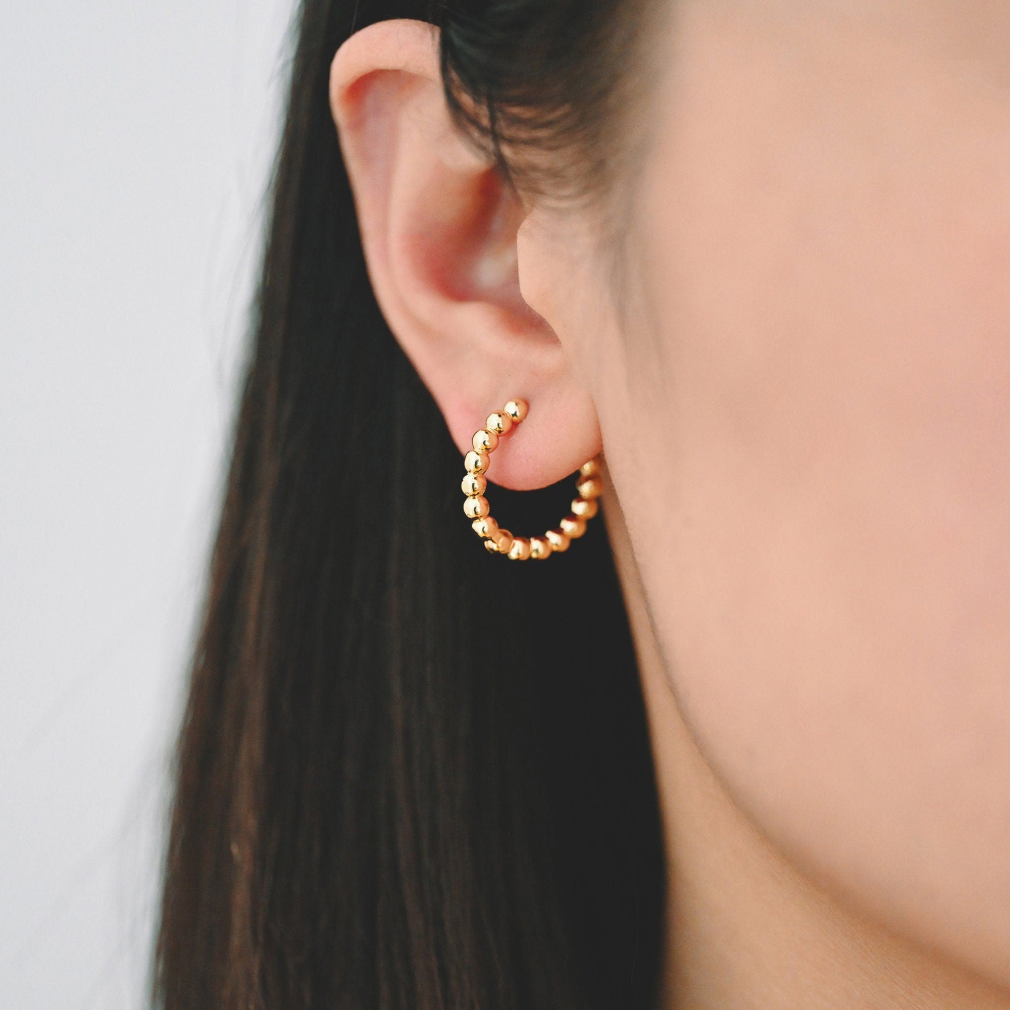 10pcs Gold Hoop Earrings, 20mm, Gold Huggie Earrings, Gold Hoops, Huggies (GB-1948)