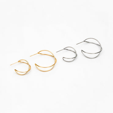 10pcs Geometric Circle Stud Earring, Gold/ Rhodium plated Brass Ear Wire Posts, Circle Size 16/24mm (GB-514)