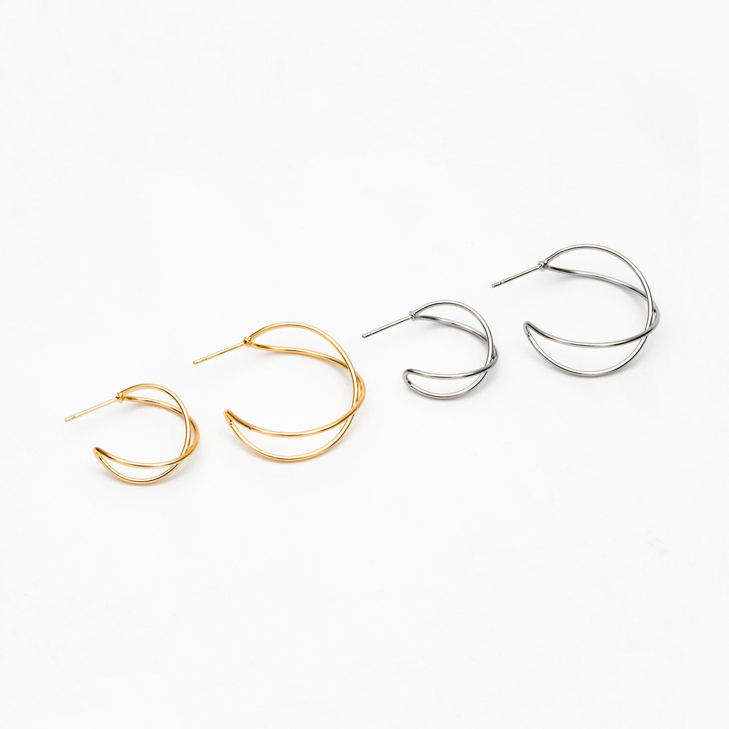 10pcs Geometric Circle Stud Earring, Gold/ Rhodium plated Brass Ear Wire Posts, Circle Size 16/24mm (GB-514)