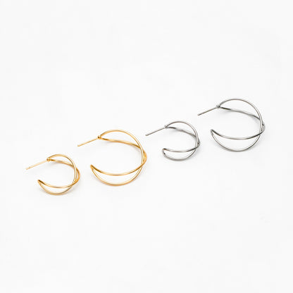 10pcs Geometric Circle Stud Earring, Gold/ Rhodium plated Brass Ear Wire Posts, Circle Size 16/24mm (GB-514)
