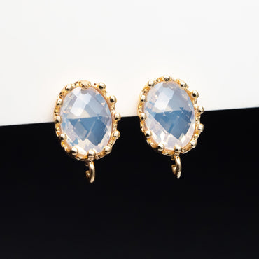 10pcs Crack Stone Ear Posts, Clear Stone Stud Earring with Loops, 18K Gold plated Brass Ear Findings (#GB-1306)
