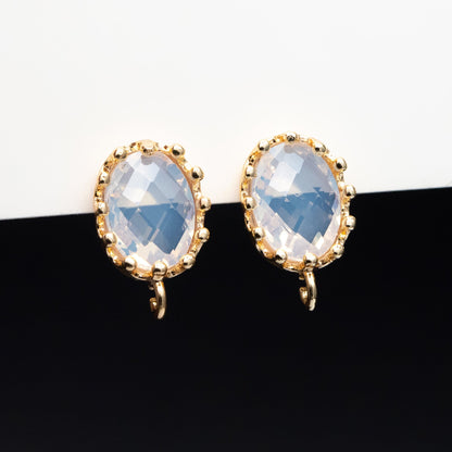 10pcs Crack Stone Ear Posts, Clear Stone Stud Earring with Loops, 18K Gold plated Brass Ear Findings (#GB-1306)