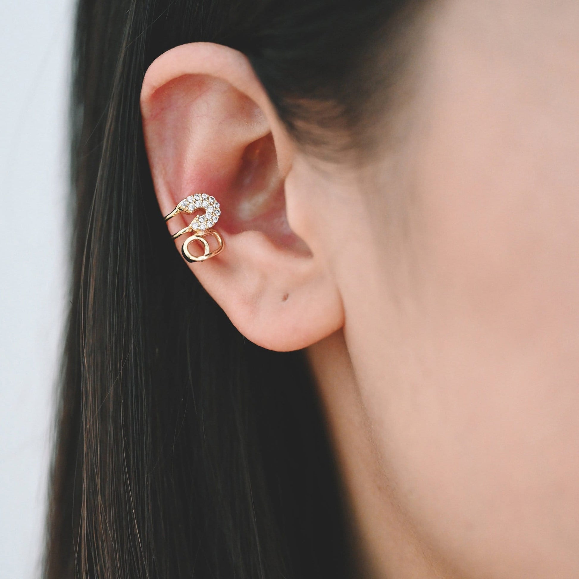 4pcs CZ Pave Safety Pin Ear Cuff, Cartilage, Dainty Earcuff Earring (GB-1335-B)