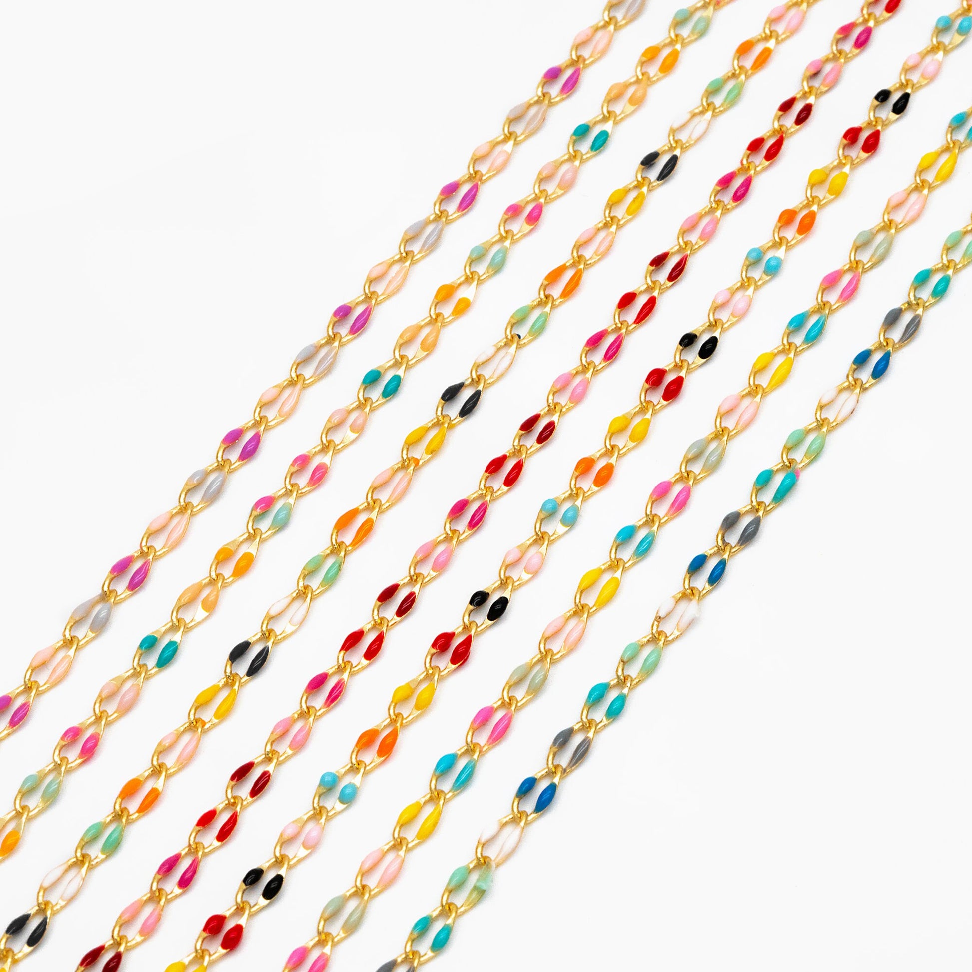 Mix Color Enamel Curb Chains 3mm, Real Gold Plated Brass, DIY Jewelry Findings (#LK-606)/ 1 Meter=3.3 ft