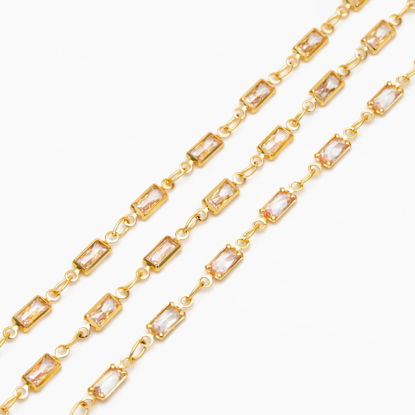 Cubic Zirconia Chain, Rectangle Shape Gold Chain, For Jewelry Making (#LK-613)/ 1 Meter=3.3 ft