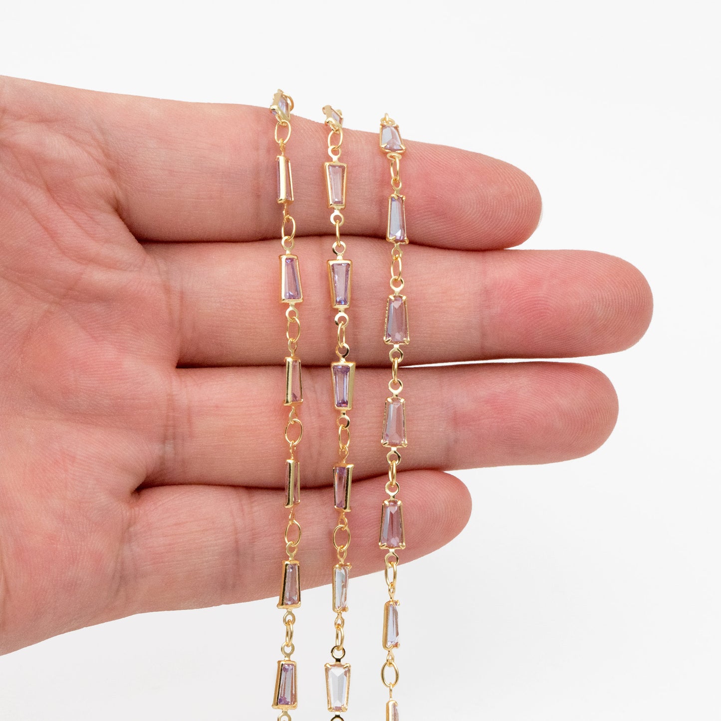 Lavender Trapezium Cubic Zirconia Chain, Trapezoid Shape Gold Chain, For Jewelry Making (#LK-614)/ 1 Meter=3.3 ft