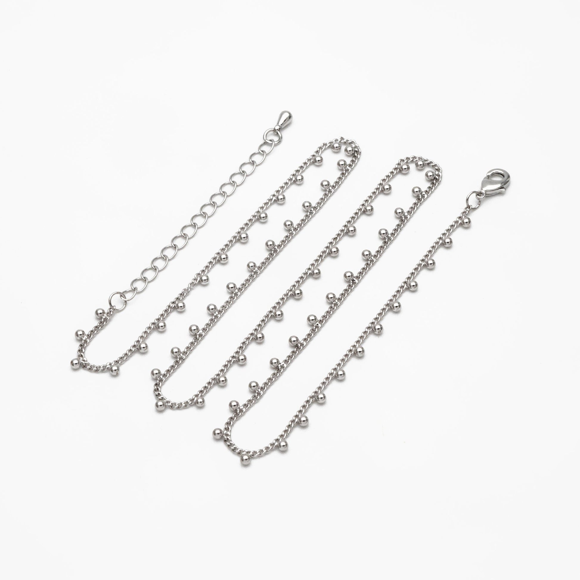 Gold/ Silver Tone Beaded Chain, Gold/ Rhodium plated Brass, Finished Bracelet/ Anklet/ Necklace with Extender Chain, Ready to Wear (#LK-253)