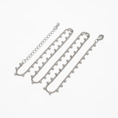 Gold/ Silver Tone Beaded Chain, Gold/ Rhodium plated Brass, Finished Bracelet/ Anklet/ Necklace with Extender Chain, Ready to Wear (#LK-253)