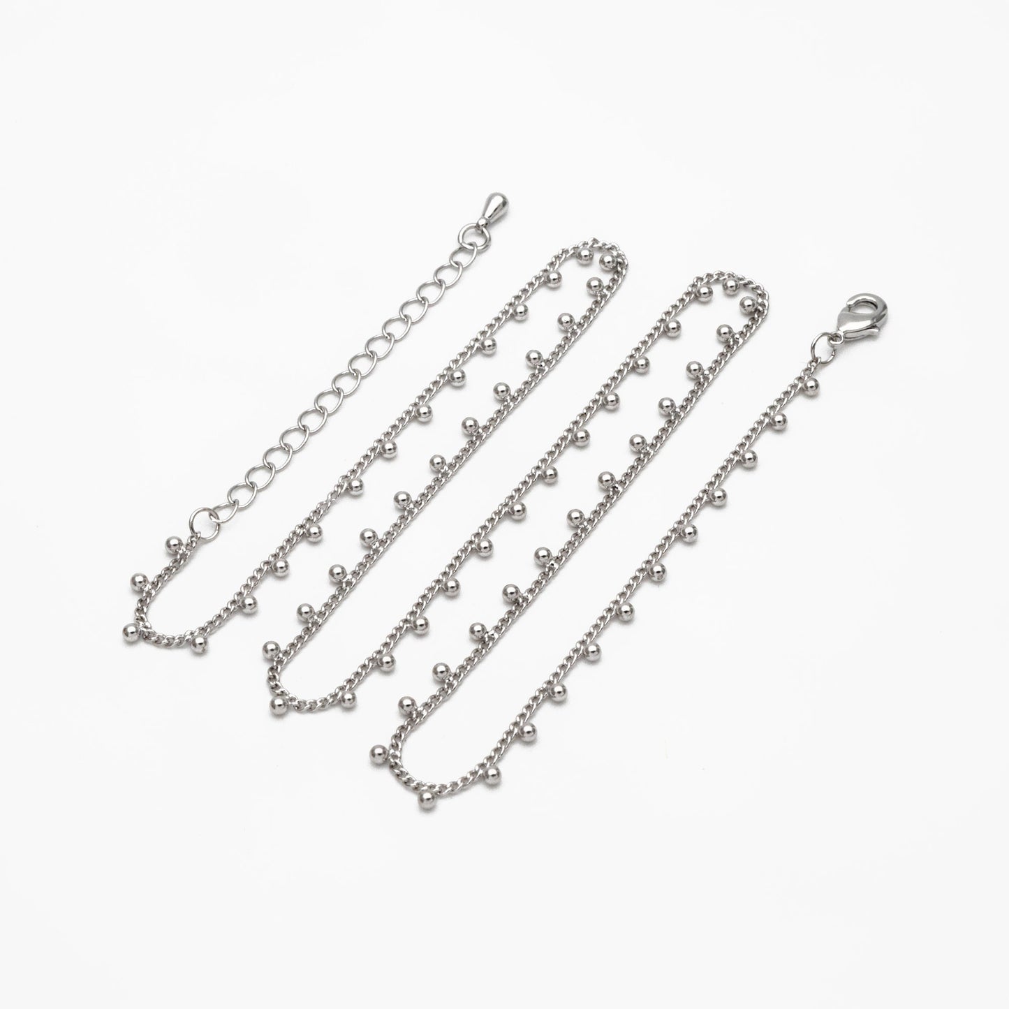 Gold/ Silver Tone Beaded Chain, Gold/ Rhodium plated Brass, Finished Bracelet/ Anklet/ Necklace with Extender Chain, Ready to Wear (#LK-253)