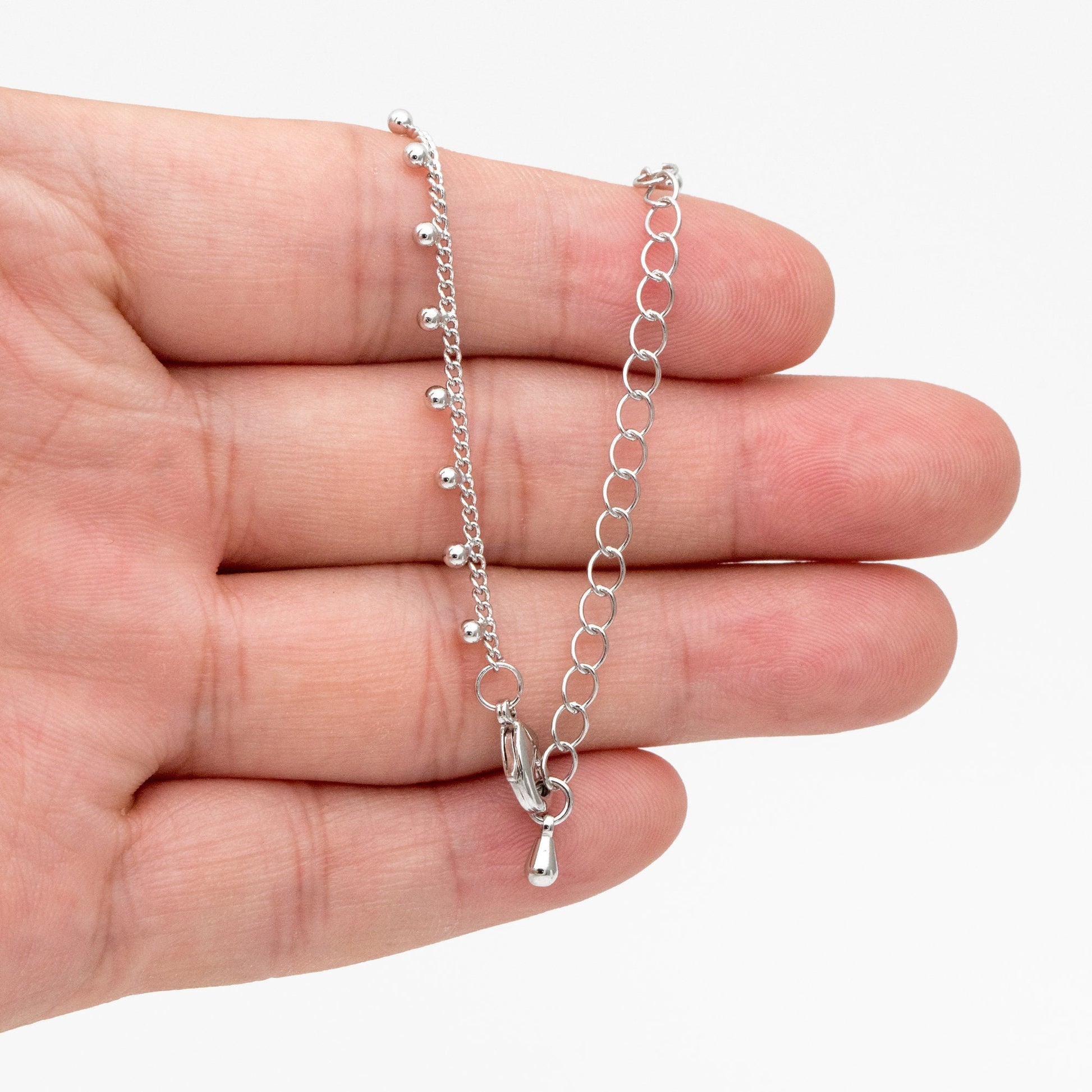 Gold/ Silver Tone Beaded Chain, Gold/ Rhodium plated Brass, Finished Bracelet/ Anklet/ Necklace with Extender Chain, Ready to Wear (#LK-253)