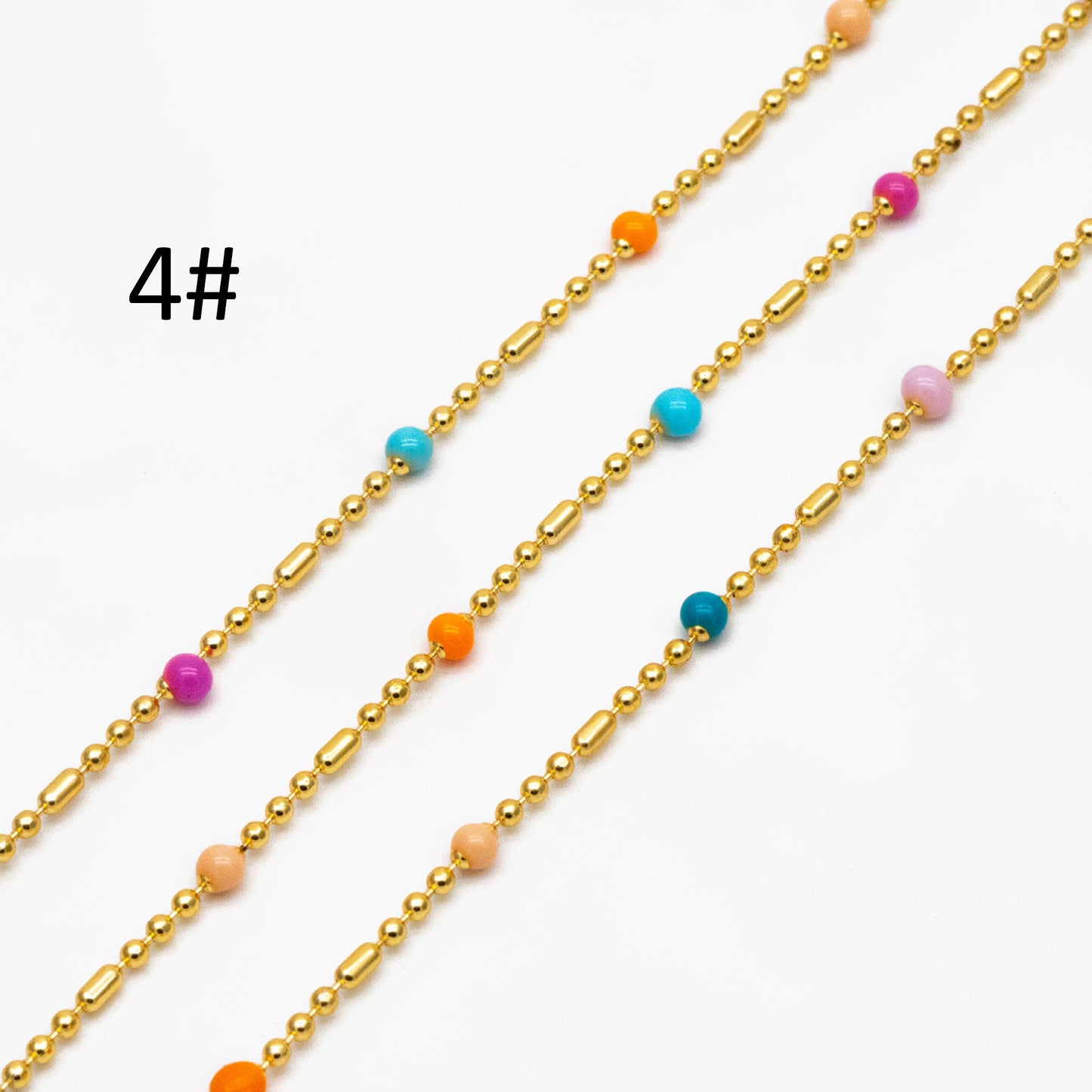 Mix Color Enamel Bead Chains: Gold Plated Brass Rainbow Chain, (#LK-579)/ 1 Meter