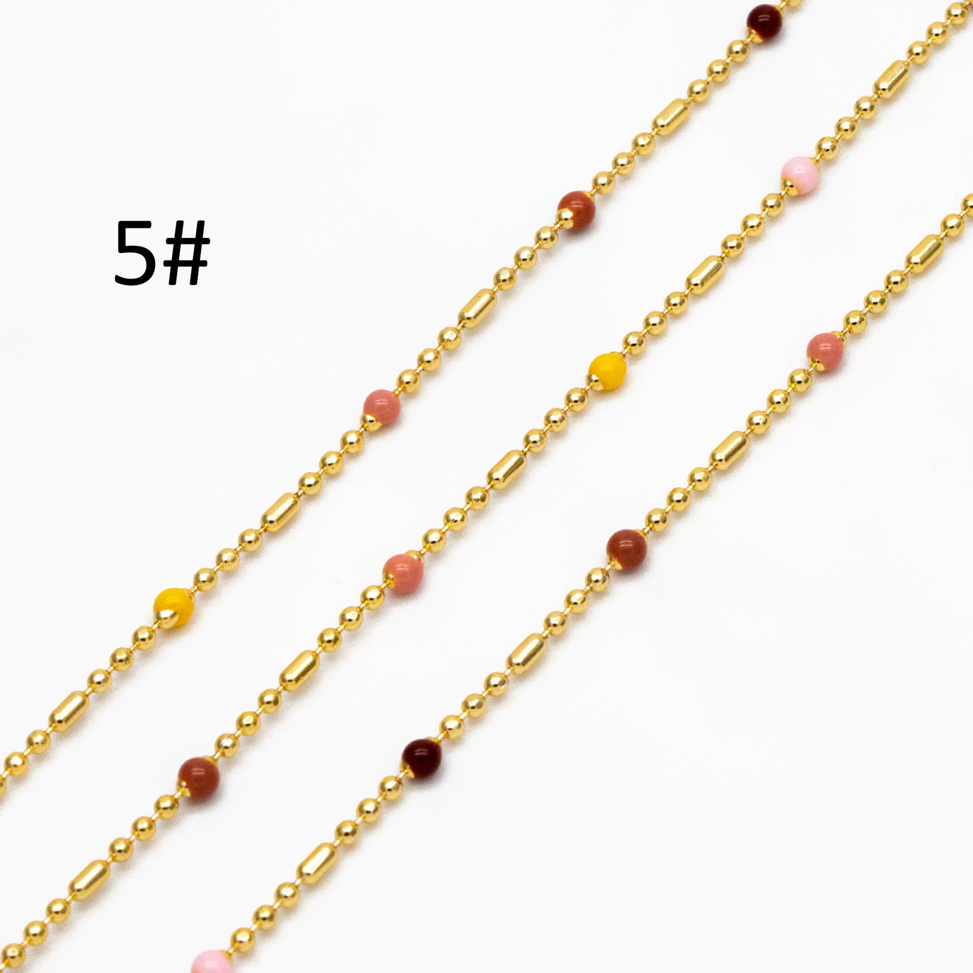 Mix Color Enamel Bead Chains: Gold Plated Brass Rainbow Chain, (#LK-579)/ 1 Meter