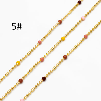 Mix Color Enamel Bead Chains: Gold Plated Brass Rainbow Chain, (#LK-579)/ 1 Meter