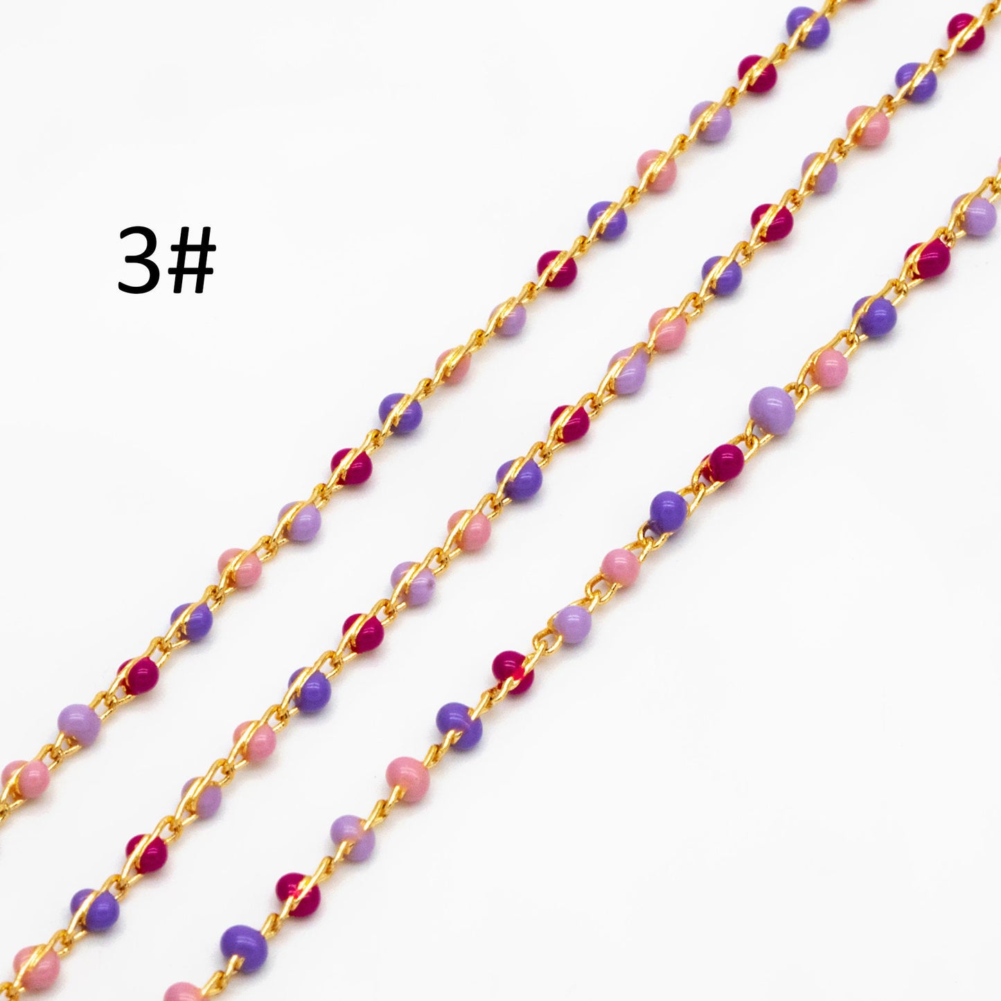 Mix Color Enamel Bead Chains 1.8mm, 18K Gold plated Brass, Quality Bead Chain Wholesale (#LK-615)/ 1 Meter=3.3ft