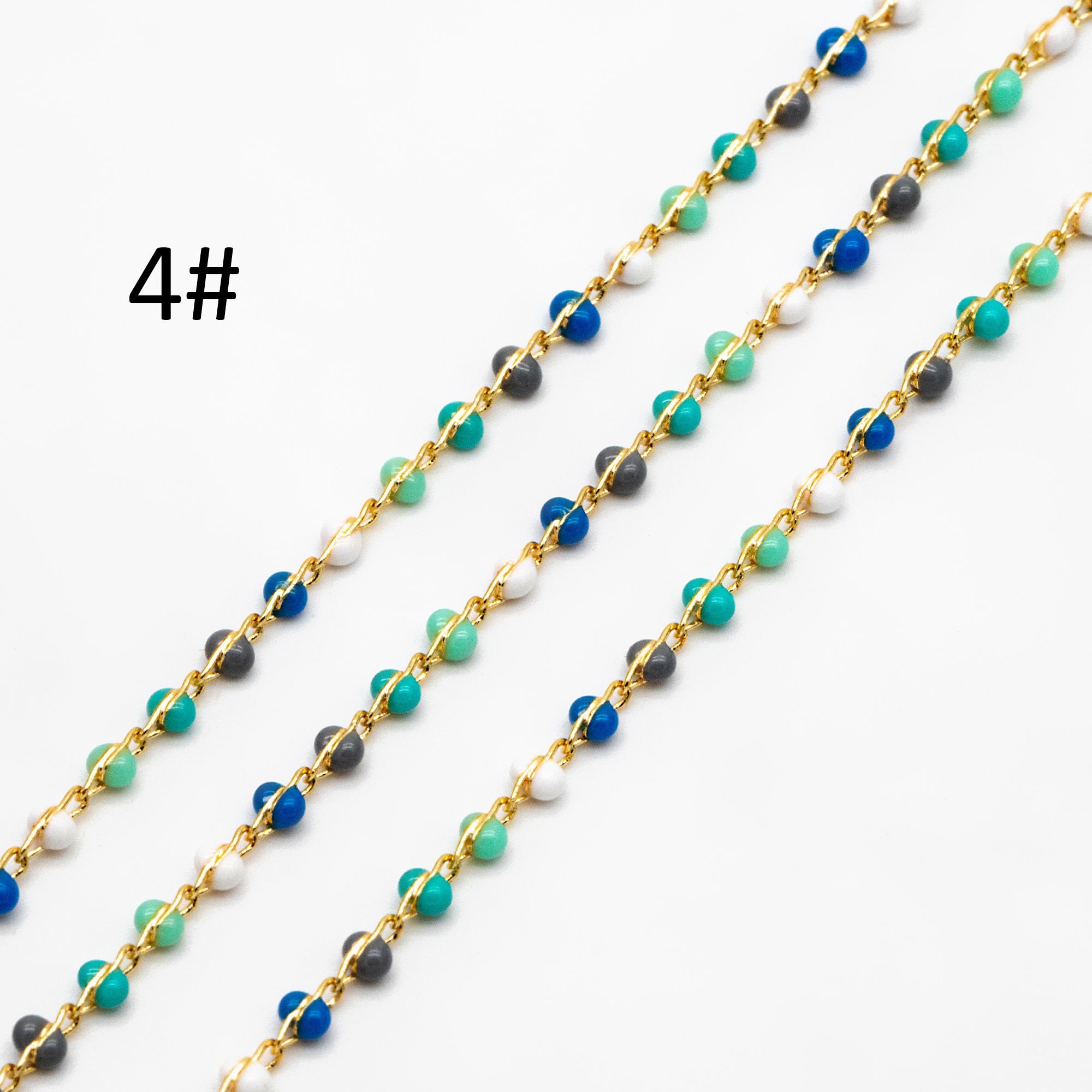 Mix Color Enamel Bead Chains 1.8mm, 18K Gold plated Brass, Quality Bead Chain Wholesale (#LK-615)/ 1 Meter=3.3ft