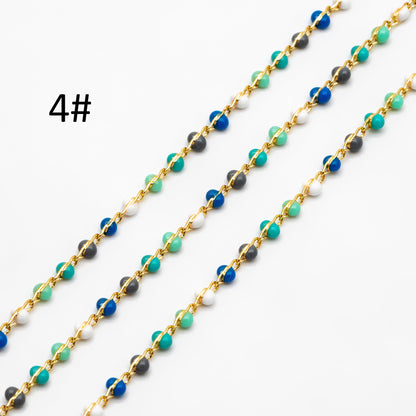 Mix Color Enamel Bead Chains 1.8mm, 18K Gold plated Brass, Quality Bead Chain Wholesale (#LK-615)/ 1 Meter=3.3ft
