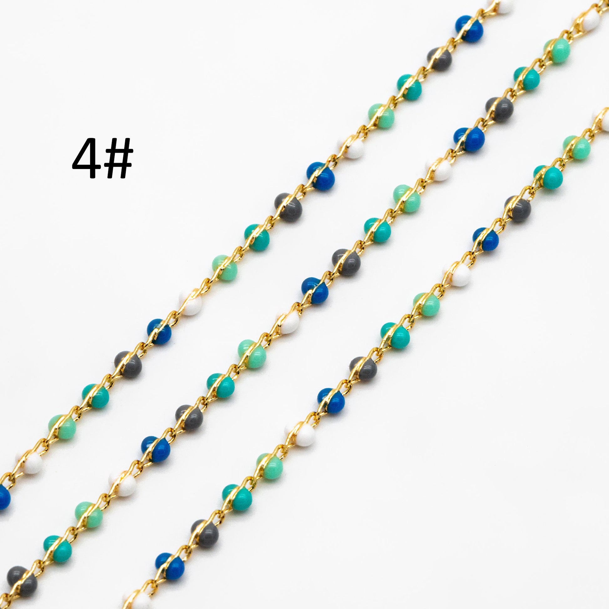 Mix Color Enamel Bead Chains 1.8mm, 18K Gold plated Brass, Quality Bead Chain Wholesale (#LK-615)/ 1 Meter=3.3ft