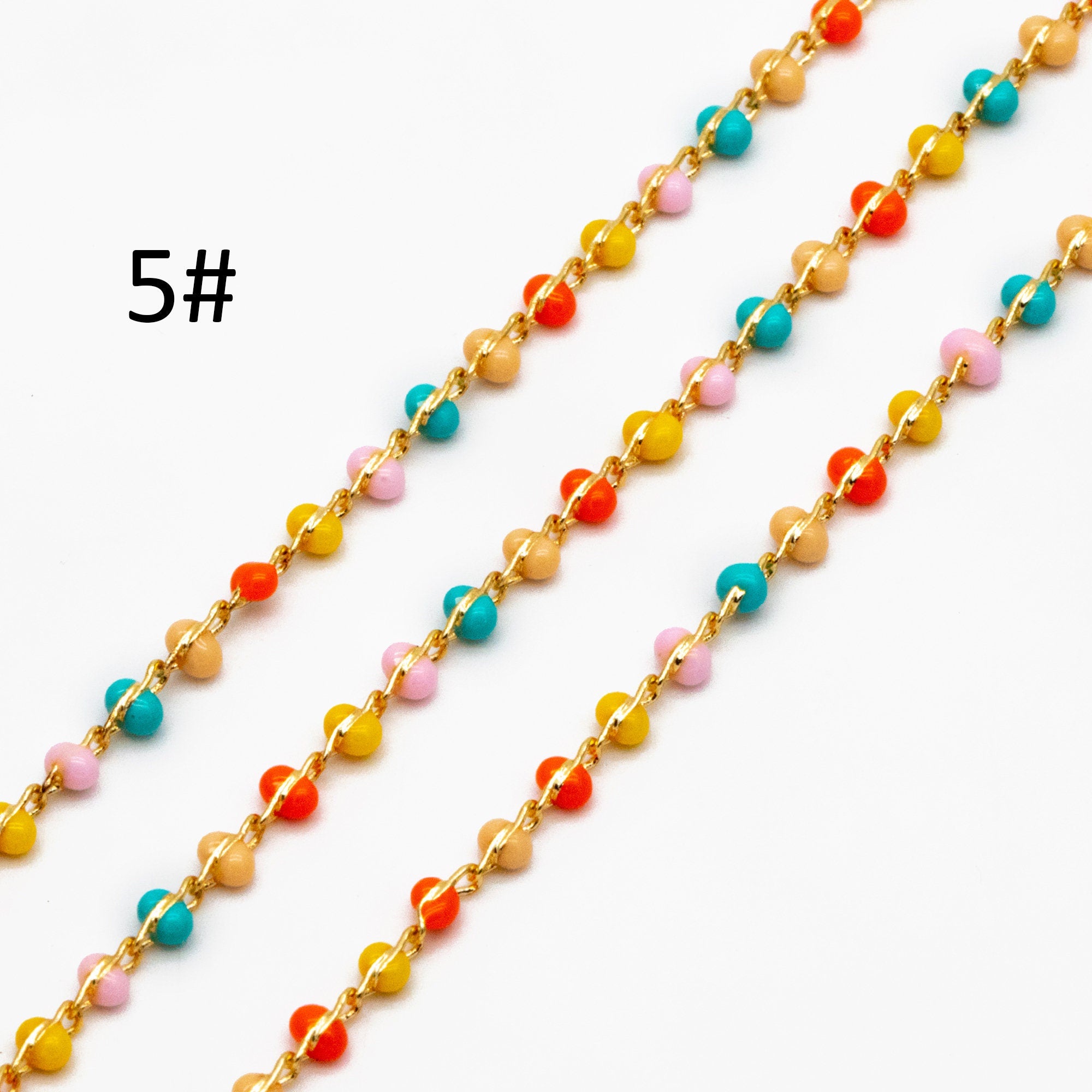 Mix Color Enamel Bead Chains 1.8mm, 18K Gold plated Brass, Quality Bead Chain Wholesale (#LK-615)/ 1 Meter=3.3ft
