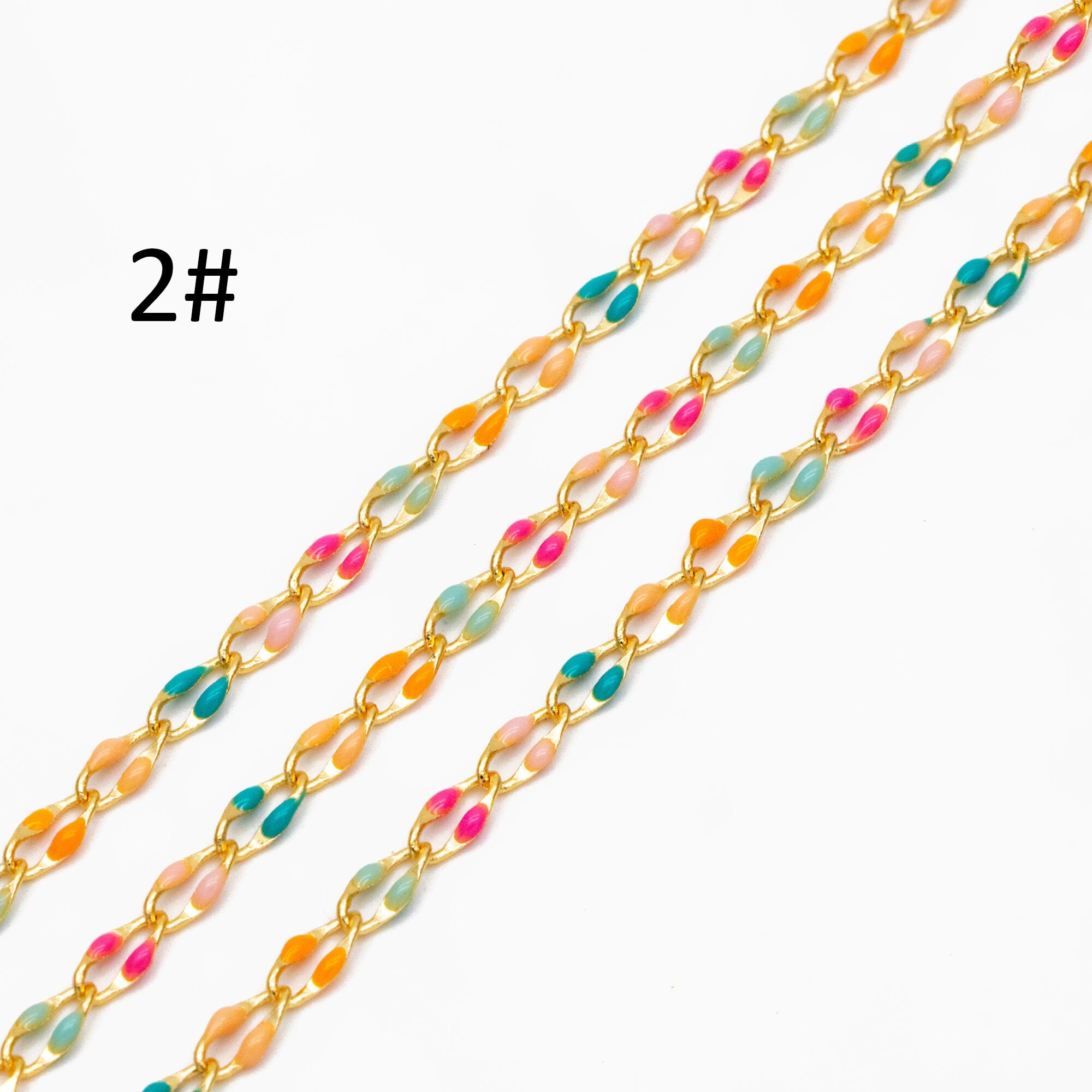 Mix Color Enamel Curb Chains 3mm, Real Gold Plated Brass, DIY Jewelry Findings (#LK-606)/ 1 Meter=3.3 ft