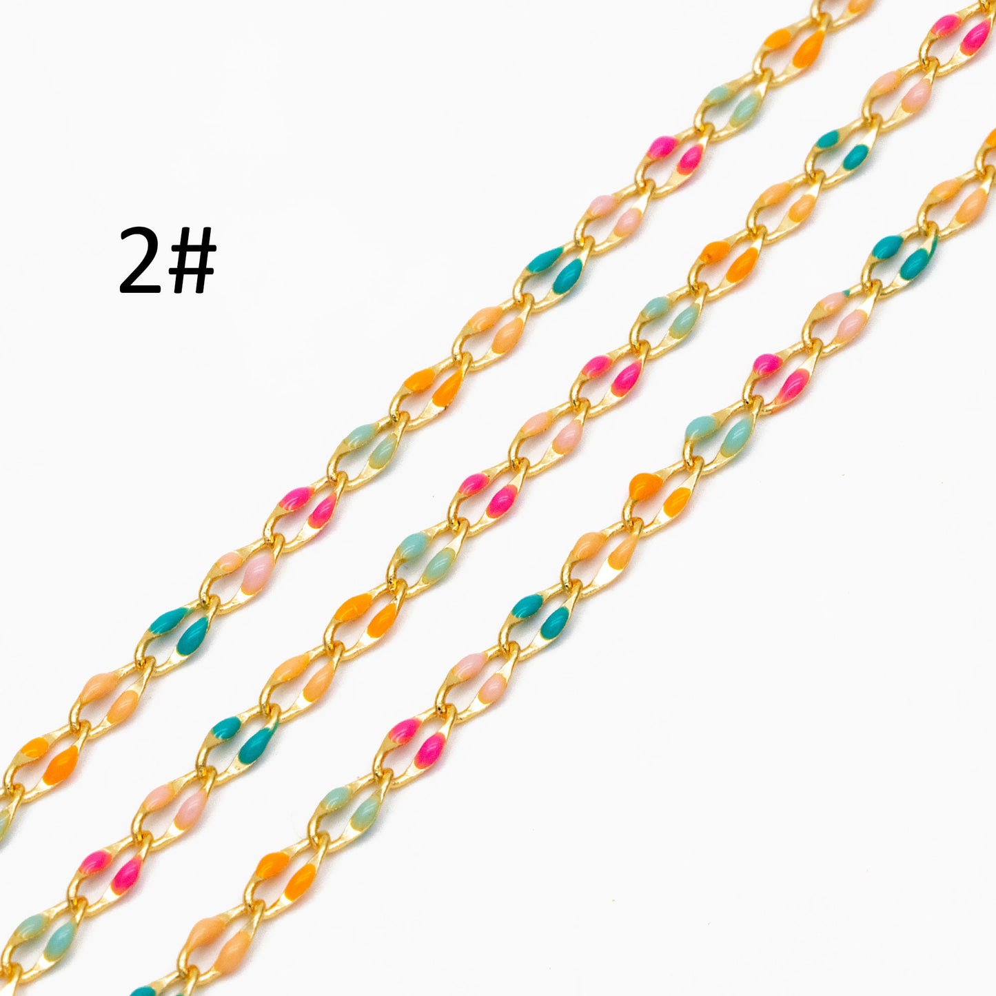 Mix Color Enamel Curb Chains 3mm, Real Gold Plated Brass, DIY Jewelry Findings (#LK-606)/ 1 Meter=3.3 ft