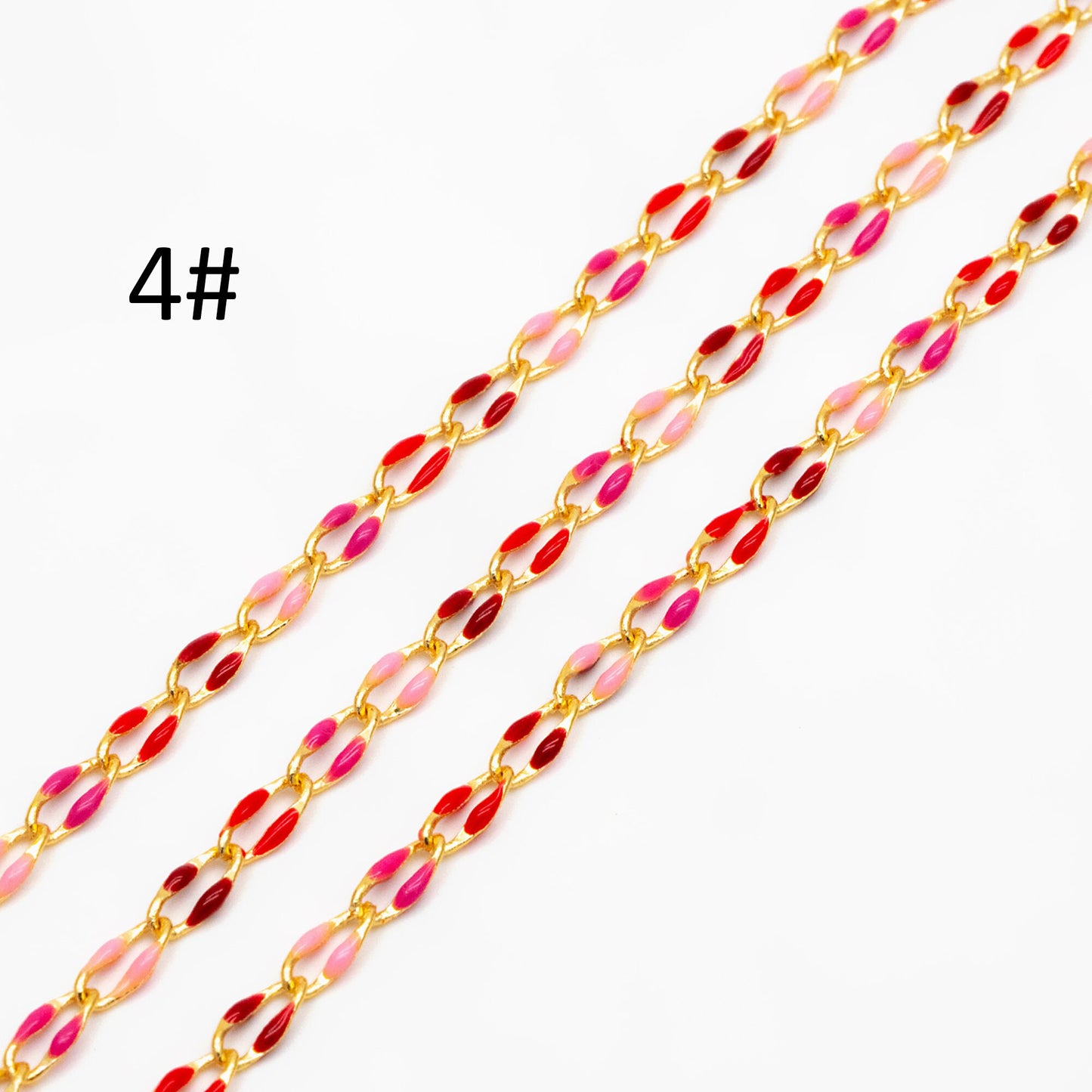 Mix Color Enamel Curb Chains 3mm, Real Gold Plated Brass, DIY Jewelry Findings (#LK-606)/ 1 Meter=3.3 ft