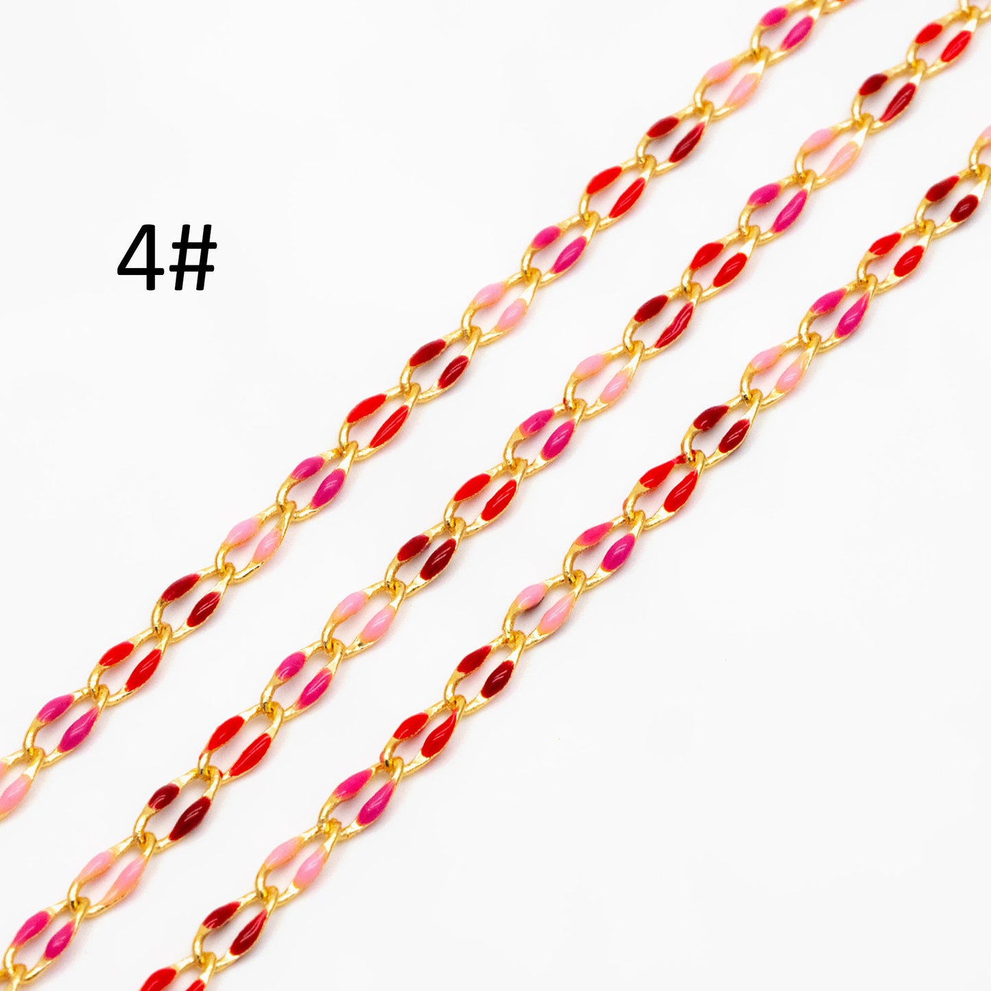 Mix Color Enamel Curb Chains 3mm, Real Gold Plated Brass, DIY Jewelry Findings (#LK-606)/ 1 Meter=3.3 ft