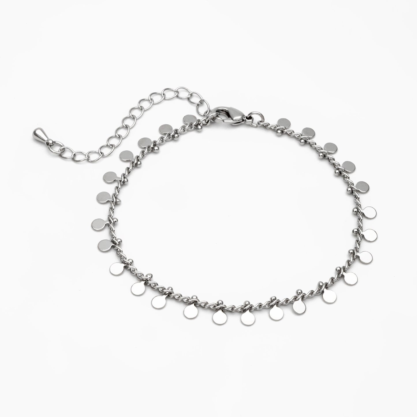 Gold/ Silver Disc Chain Bracelet/ Anklet/ Necklace, Gold/ Rhodium plated Brass, 16-18 inch with Extender Adjustable, Ready to Wear (#LK-431)