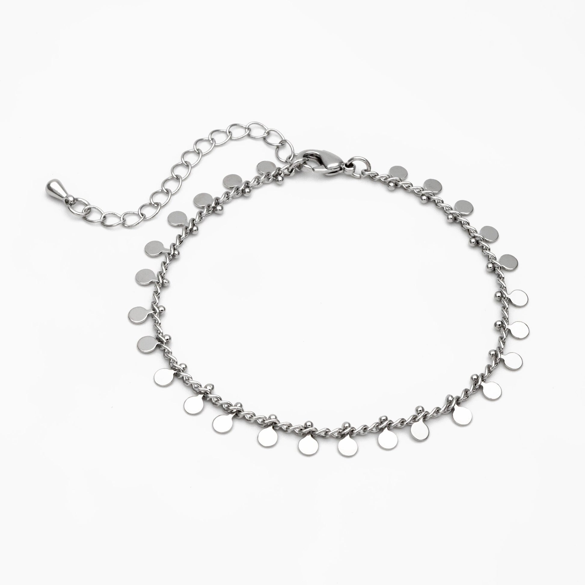 Gold/ Silver Disc Chain Bracelet/ Anklet/ Necklace, Gold/ Rhodium plated Brass, 16-18 inch with Extender Adjustable, Ready to Wear (#LK-431)