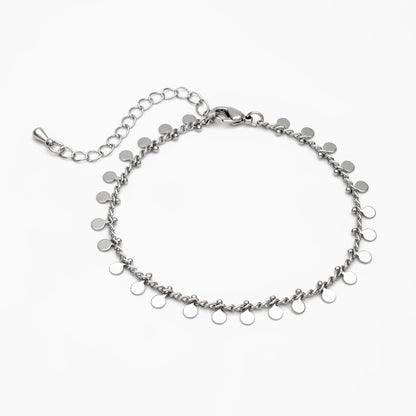 Gold/ Silver Disc Chain Bracelet/ Anklet/ Necklace, Gold/ Rhodium plated Brass, 16-18 inch with Extender Adjustable, Ready to Wear (#LK-431)