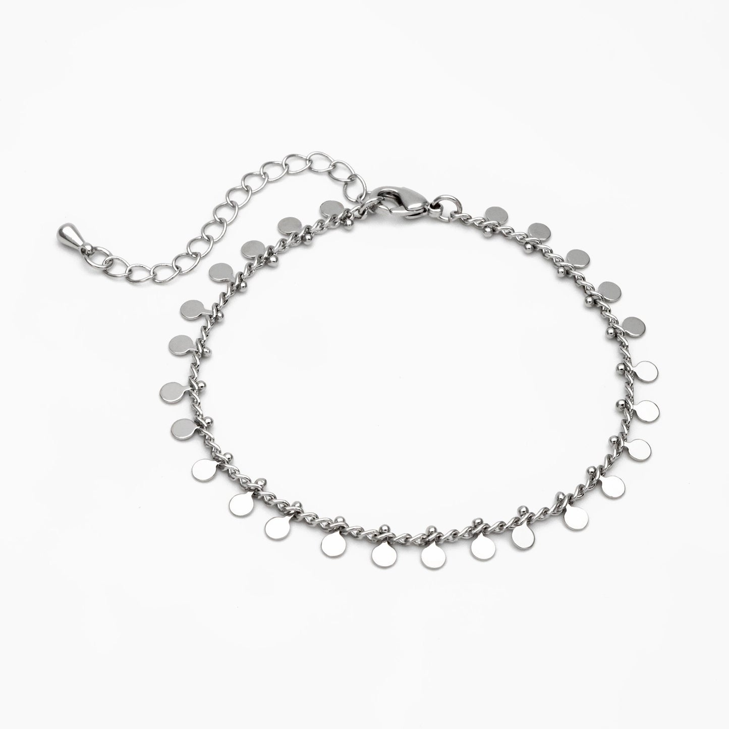 Gold/ Silver Disc Chain Bracelet/ Anklet/ Necklace, Gold/ Rhodium plated Brass, 16-18 inch with Extender Adjustable, Ready to Wear (#LK-431)