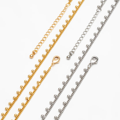 Gold/ Silver Tone Beaded Chain, Gold/ Rhodium plated Brass, Finished Bracelet/ Anklet/ Necklace with Extender Chain, Ready to Wear (#LK-253)