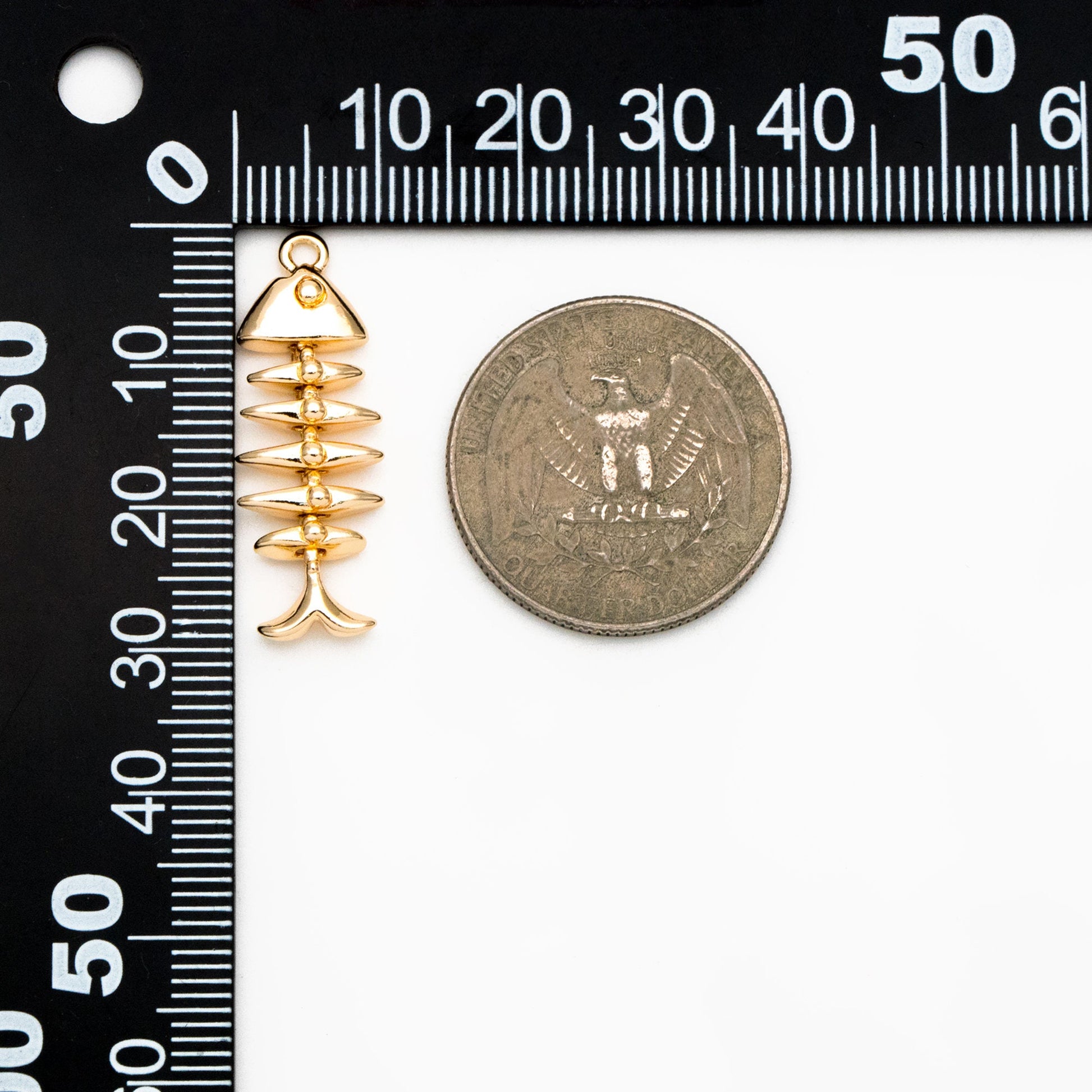 4pcs Gold Fishbone Charms, Gold Plated Brass Fishbone Pendant, Skeleton Pendant (GB-2936-D)