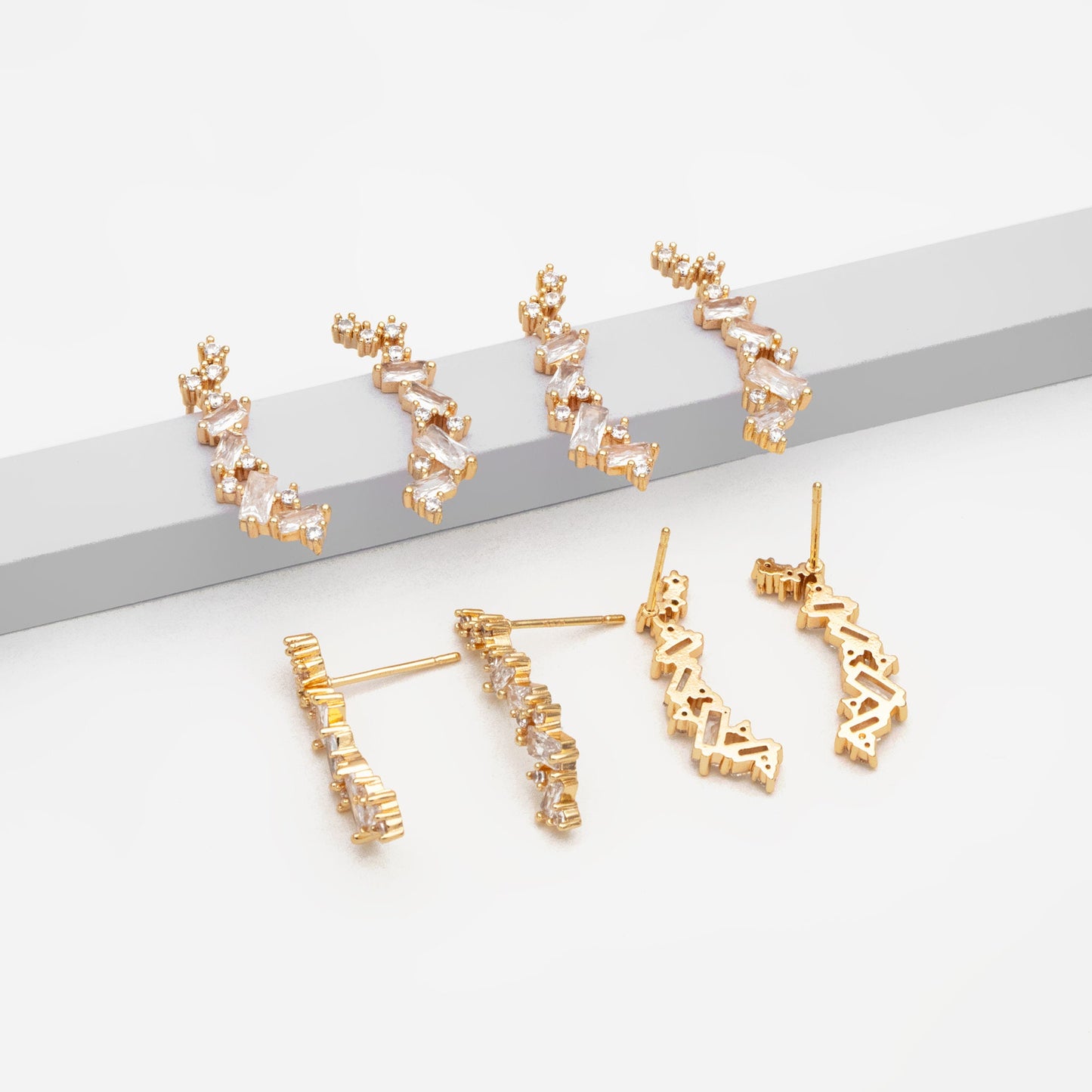 4pcs CZ Pave Gold Stud Earrings, 18K Gold plated Brass Dainty Earrings, Shiny Earrings (GB-4143)