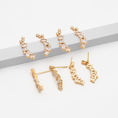 4pcs CZ Pave Gold Stud Earrings, 18K Gold plated Brass Dainty Earrings, Shiny Earrings (GB-4143)