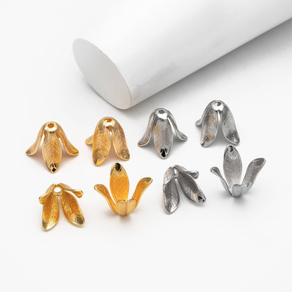 10pcs Gold/ Silver Flower Bead Caps 23x18mm, Gold/ Rhodium plated Brass Floral Tassel Caps (GB-1080)