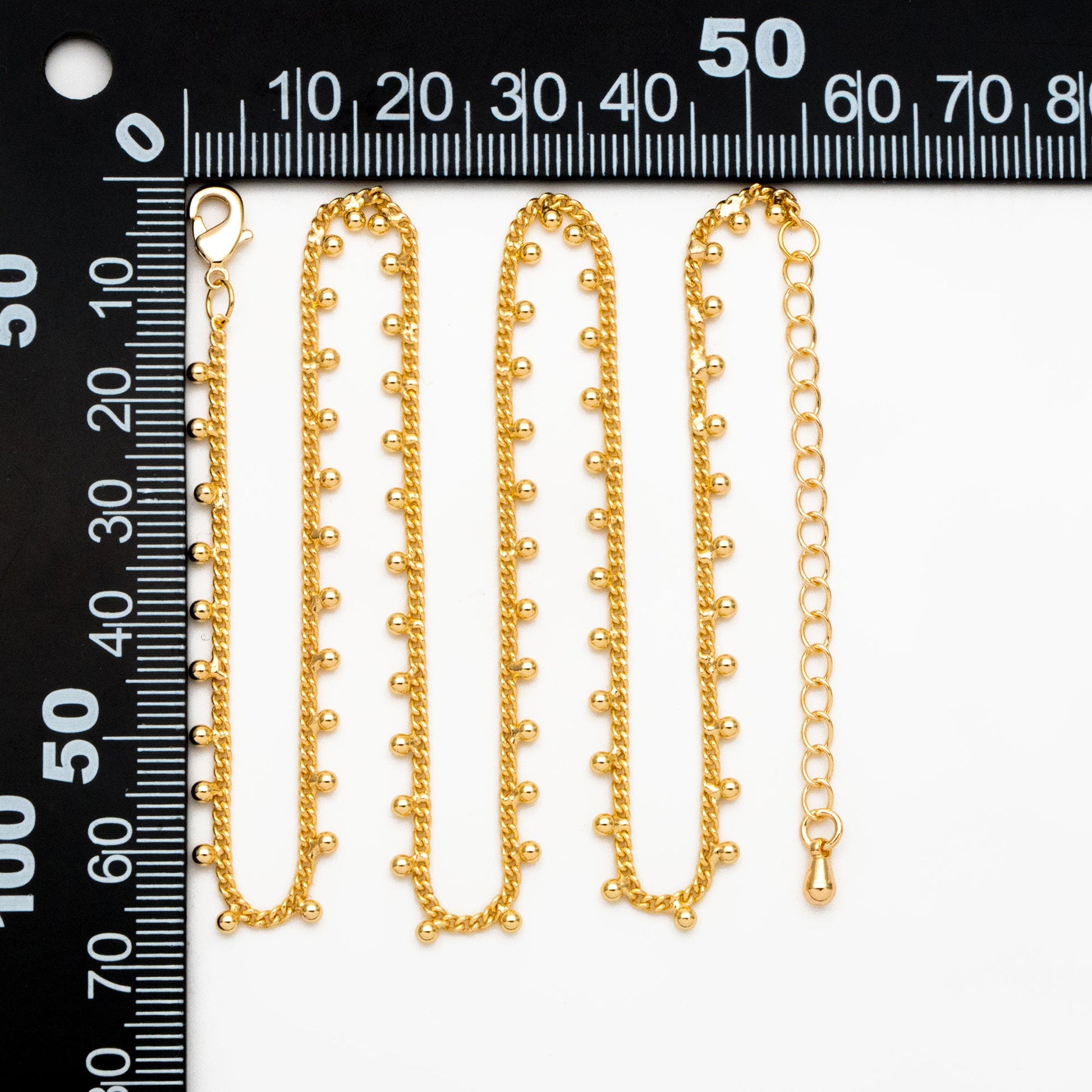 Gold/ Silver Tone Beaded Chain, Gold/ Rhodium plated Brass, Finished Bracelet/ Anklet/ Necklace with Extender Chain, Ready to Wear (#LK-253)