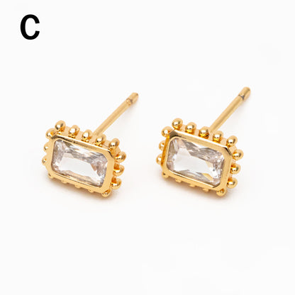 4pcs CZ Pave Gold Teardrop/ Heart/ Rectangle Earrings, 18K Gold Plated Brass, Dainty Geometric Stud Earrings (GB-4255)