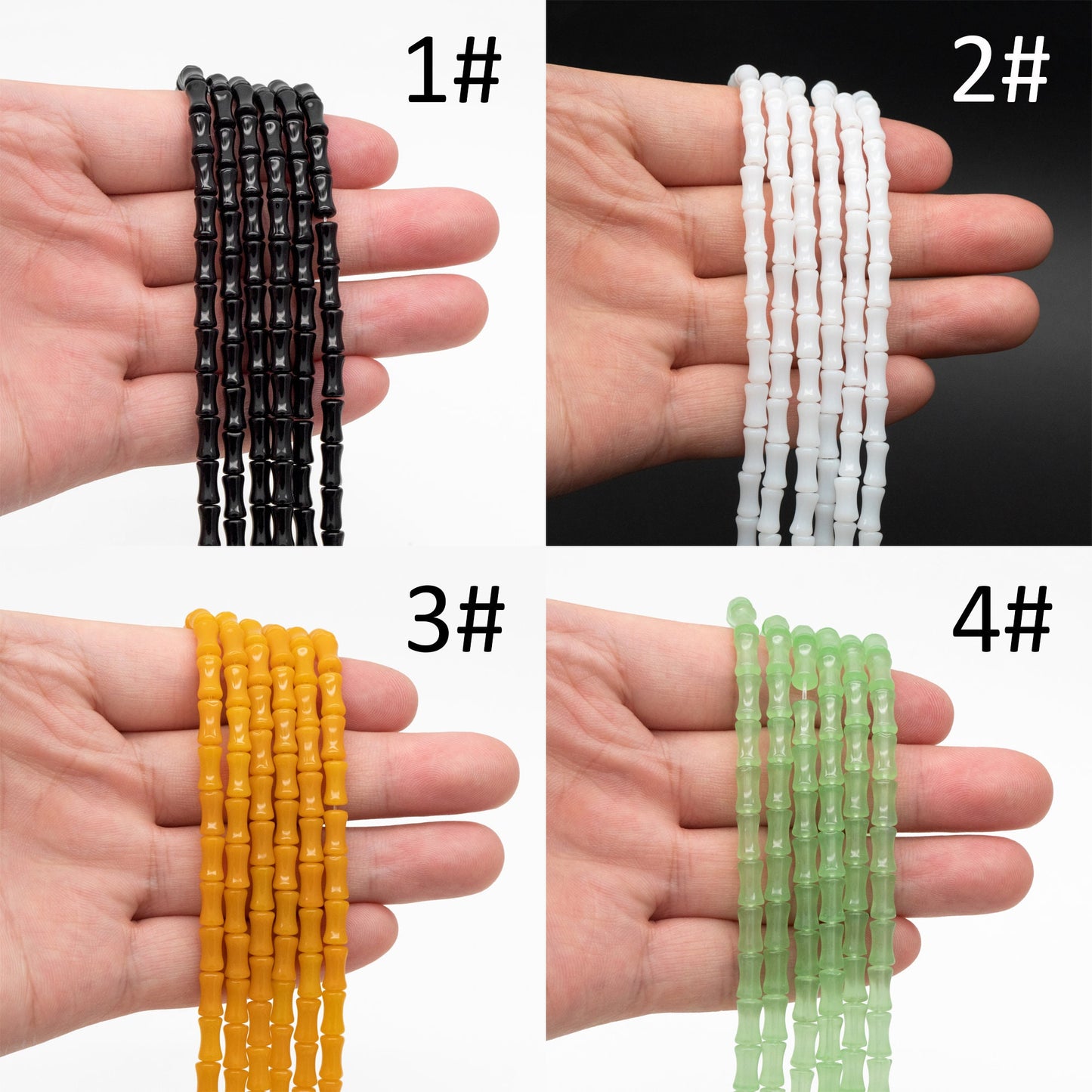 48pcs Smooth Tube Glass beads 4x8mm, Bamboo Shaped Crystal Beads, Multi Colors (GM-049)