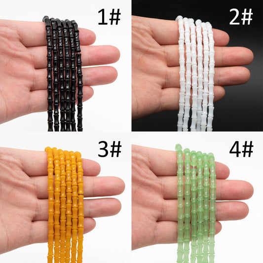 48pcs Smooth Tube Glass beads 4x8mm, Bamboo Shaped Crystal Beads, Multi Colors (GM-049)
